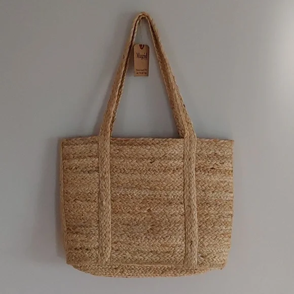 NWT Magid Large Metallic Leopard Print Jute Tote with Fringe and Tassels - Picture 4 of 9